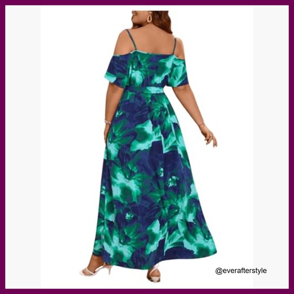 Cold Shoulder Maxi Dress with Split Thigh and Belted Waist - Picture 3 of 7